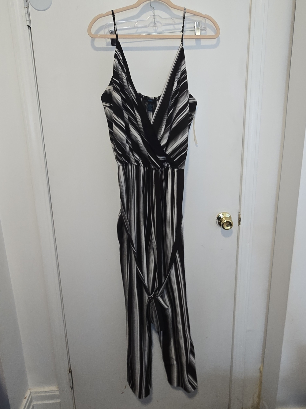 Striped Black & White Strapless Jumpsuit Dress